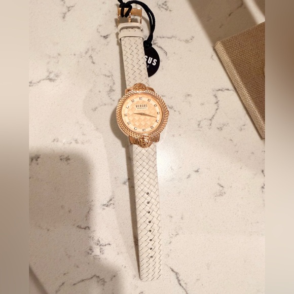Versus Versace Rose Gold Montorgueil Crystal Index Beige Band Watch, 38mm - Picture 6 of 8